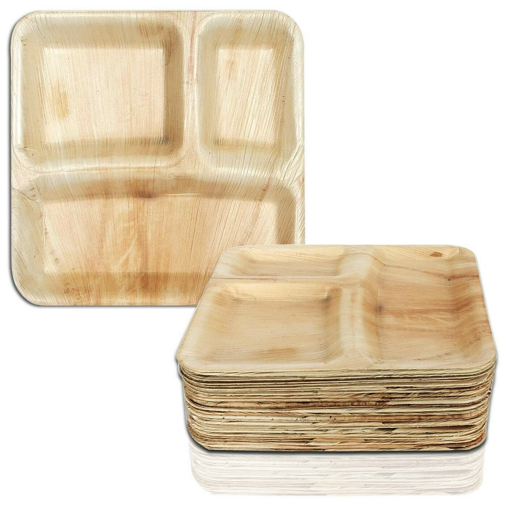 Smarty 10" Square Palm Leaf 3Partition Eco Friendly Dinner Plates