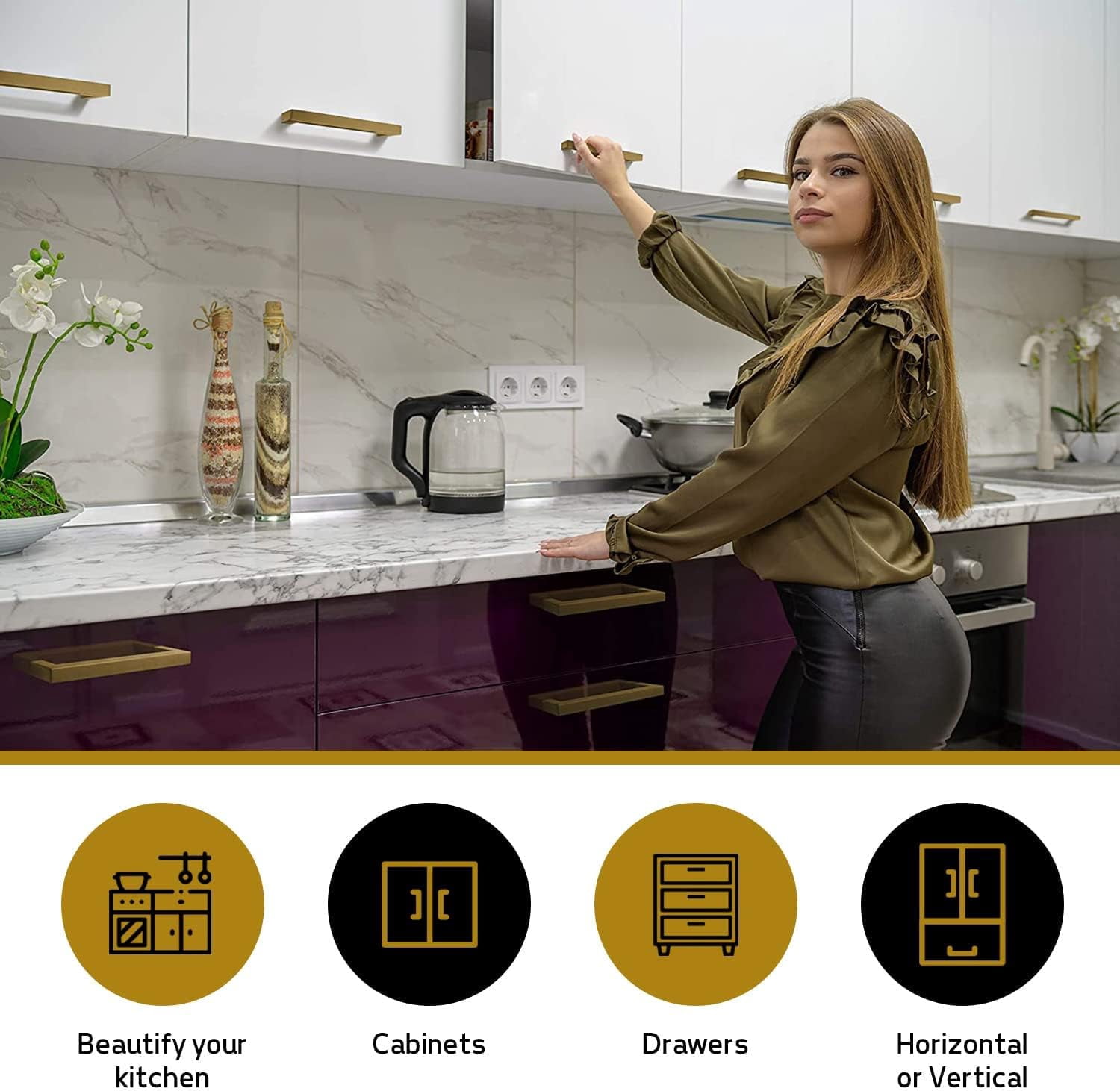 Mega Handles / Cabinet Pulls 5.5 Inch / Stainless Steel Cabinet Handle Pulls / Satin Brass / 12 pack