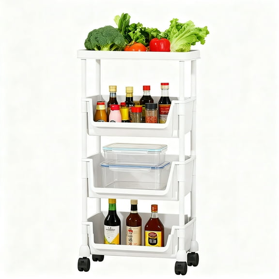 Asnews 3 Tier Plastic Rolling Cart Organizer with Lockable Caster Wheels, Bathroom Kitchen Office Workshop White
