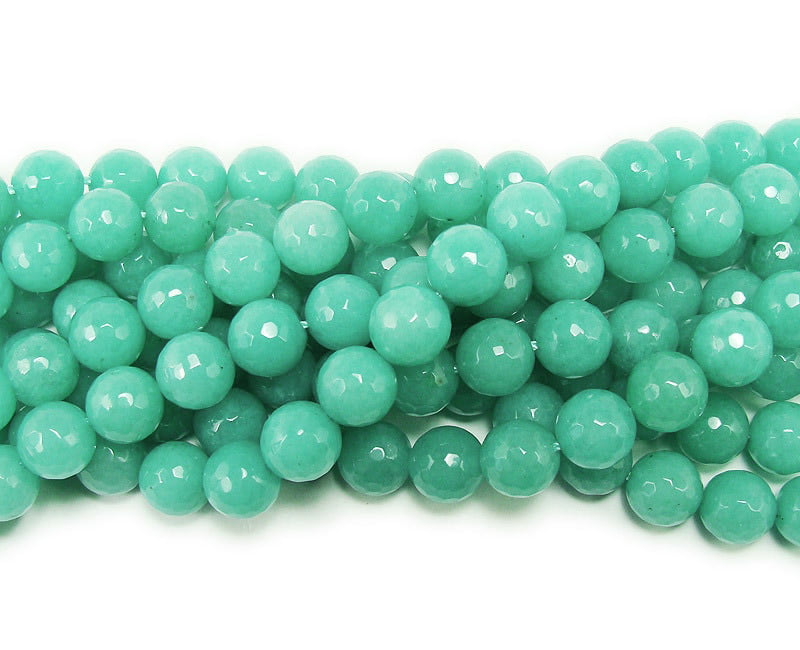 Faceted Round Blue Amazonite Color Jade Stone Loose Jewelry Beads Making 15" Gem