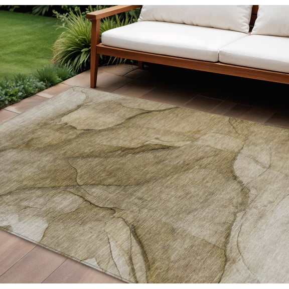 HomeRoots 578097 8 x 10 ft. Abstract Washable Indoor & Outdoor Rectangle Area Rug, Brown, Beige & Taupe