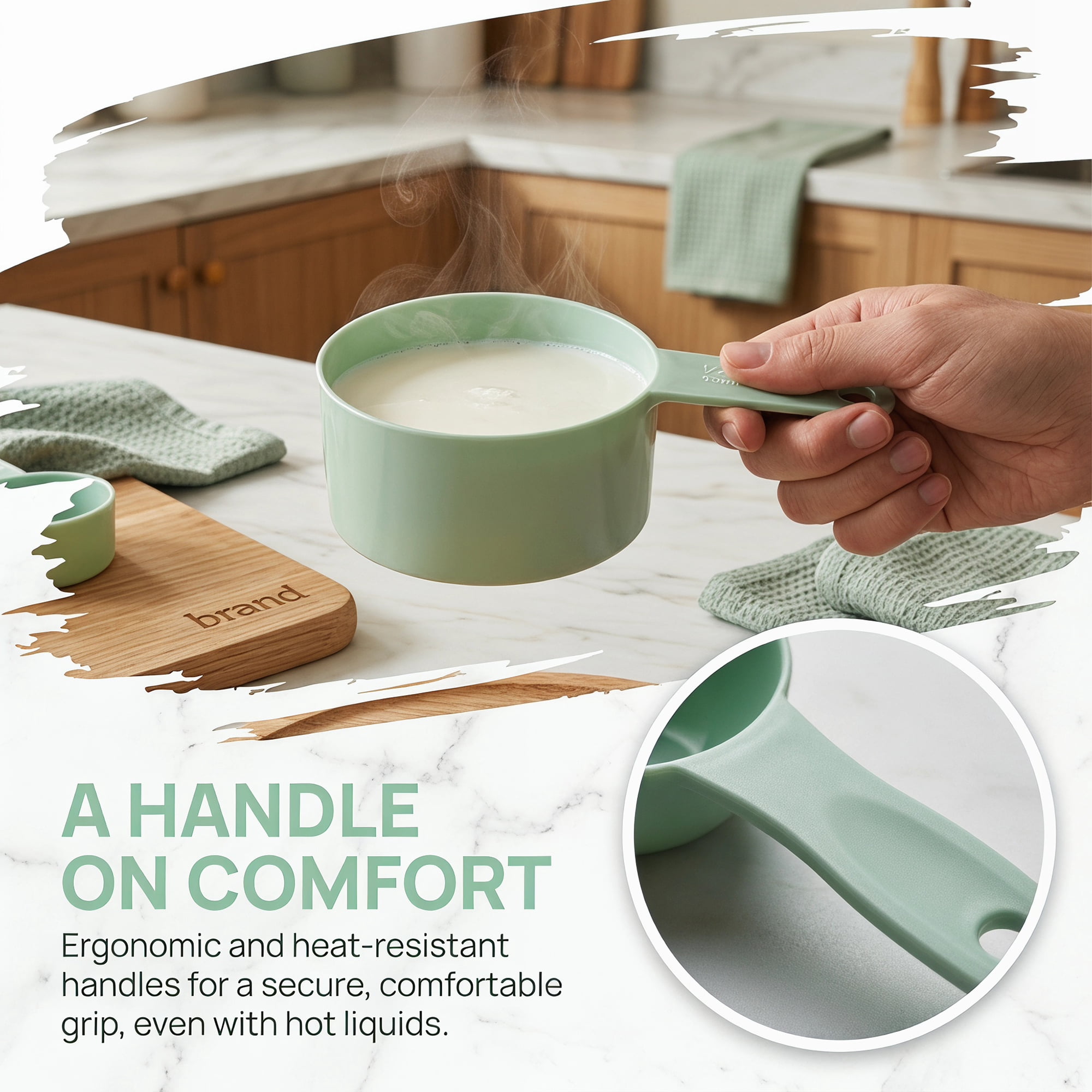 Unique Bargains Plastic Measuring Cups Spoons Set with Clear Markings Light Green 10Pcs