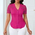 thumbnail image 4 of Xuyuer Women's Lace Patchwork Short Sleeve Blouse, Button V-Neck Casual Fashion Top Solid Color Shirt, 4 of 6