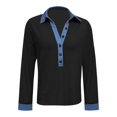 thumbnail image 4 of HCYSFG Womens Color Block Sweater Notch Neck Long Sleeve Button Placket Ribbed Texture Relaxed Fit Fall Pullover Knit Tops, 4 of 4