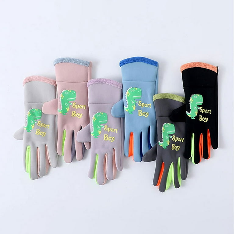 Kids Gloves Winter Outdoor Sports And Cycling Gloves Plush Insulated  Dinosaur Cartoon Gloves Toddler Mittens Waterproof Grey One Size