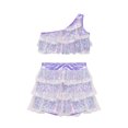 thumbnail image 4 of Venjoe Kids Girls Modern Ballet Hip Hop Jazz Dance Outfit Sequins Crop Top with Culottes Set Dancewear Light Purple 12, 4 of 5