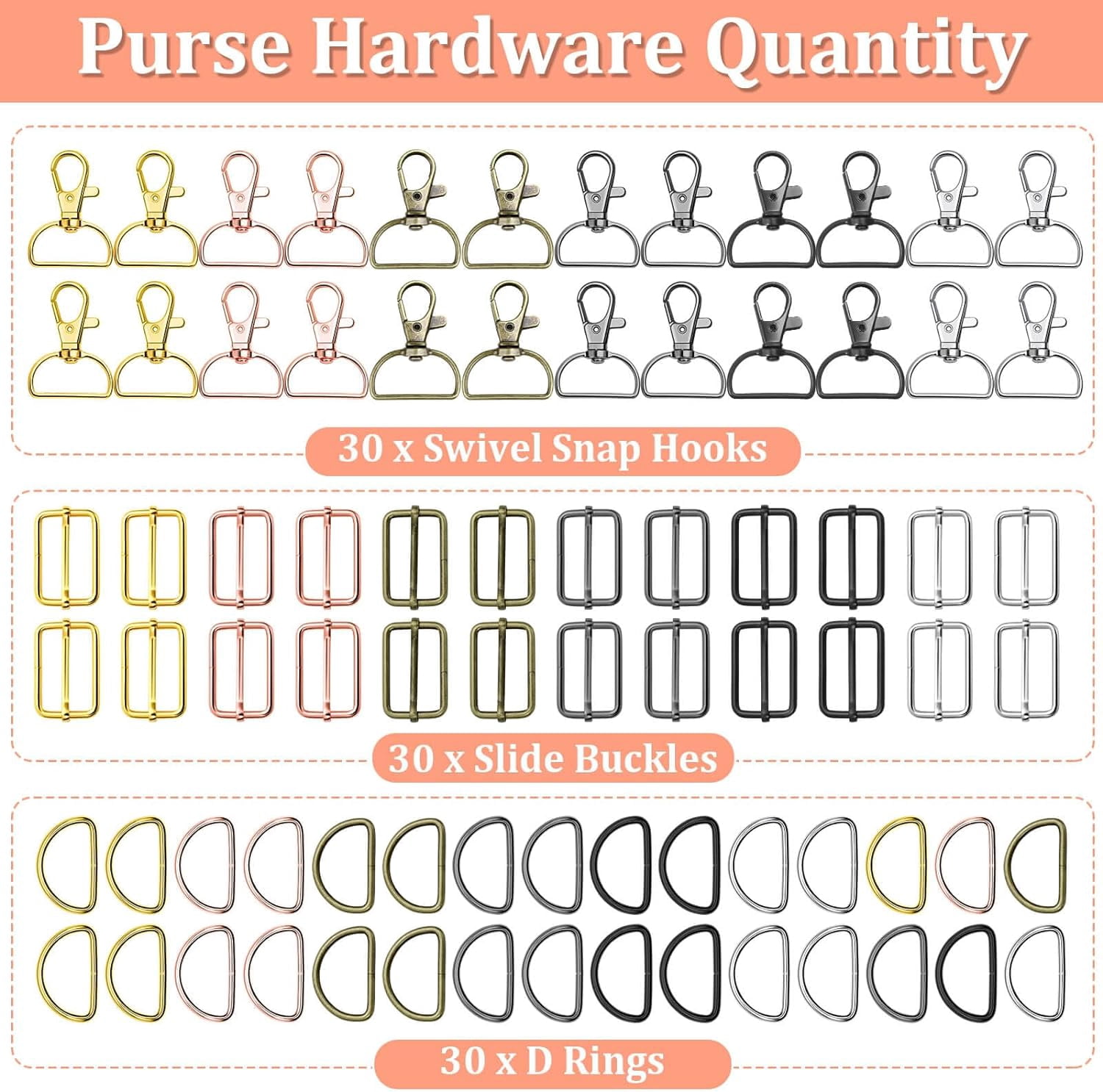 Keychain Bulk with Key Chain Swivel H D Rings and Slide Buckles for Handbag Purse Hardware Craft (1 Inch)