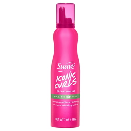 Suave Iconic Curls Hair Mousse, Curl Defining, 24 Hour Soft Hold, Lightweight, 7 OZ