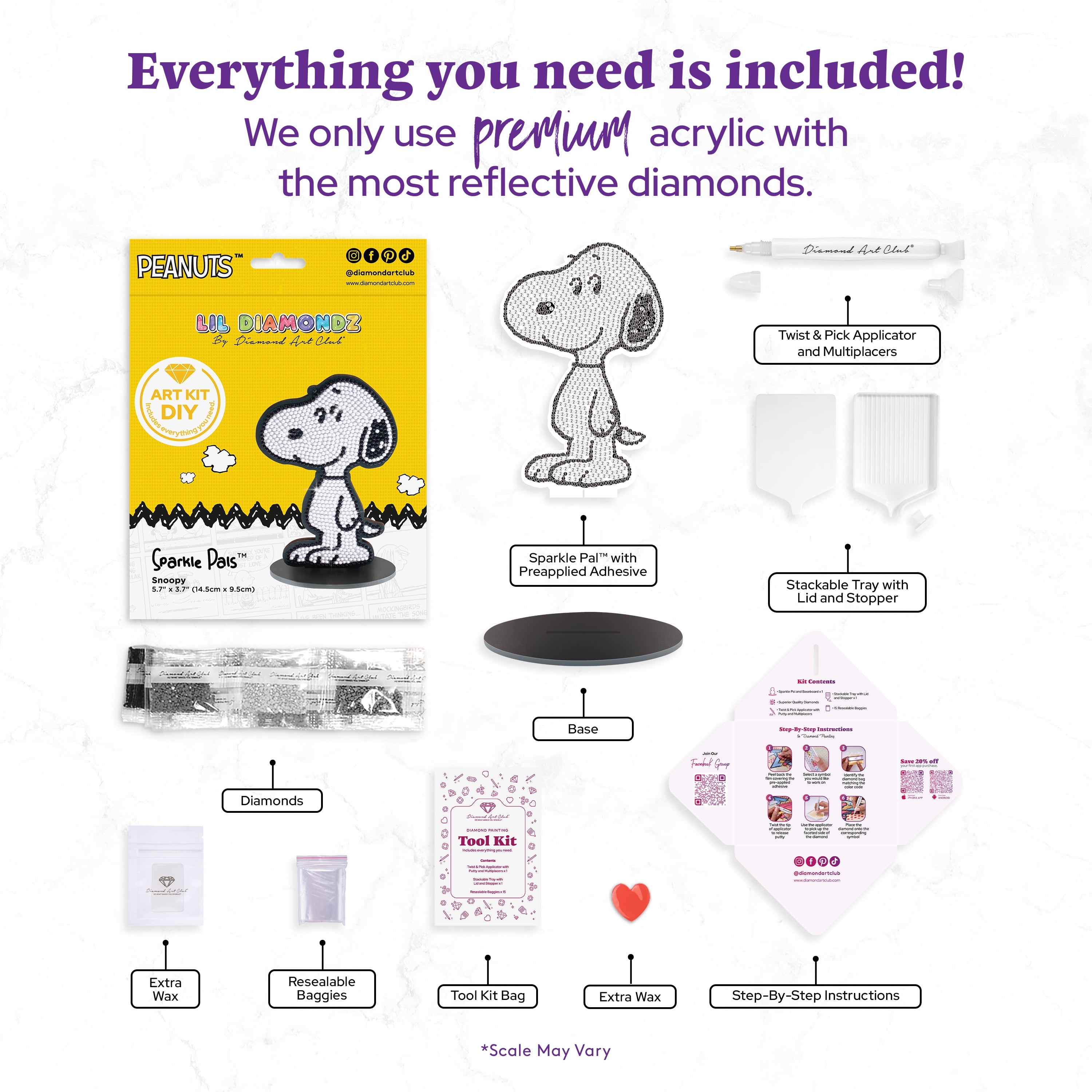 DIAMOND ART CLUB® Sparkle Pals - Snoopy, Diamond Painting Kit, Fun DIY Crafts for Adults, Diamond Art Craft for Beginners, 5.7" x 3.7"