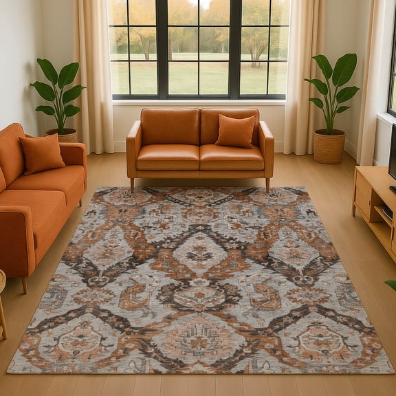 Addison Rugs Mayfield Premium Machine Washable Transitional Panels Paprika Rectangle Rug, 10' x 14'