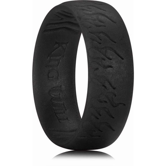 King Will Silicone Wedding Rings For Men Women, 6.6mm Wide 1.8mm Thick Flame Pattern Design Rubber Wedding Bands, Black, Breathable Comfort Fit Size 10