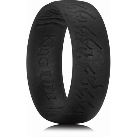 King Will Silicone Wedding Rings For Men Women, 6.6mm Wide 1.8mm Thick Flame Pattern Design Rubber Wedding Bands, Black, Breathable Comfort Fit Size 10