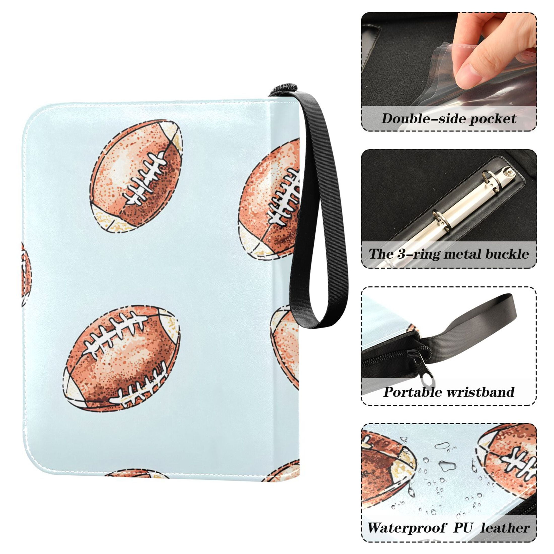 Trading Card Binder Album 400 Pockets 50 Removable 4-Pocket Pages Waterproof Rugby Ball