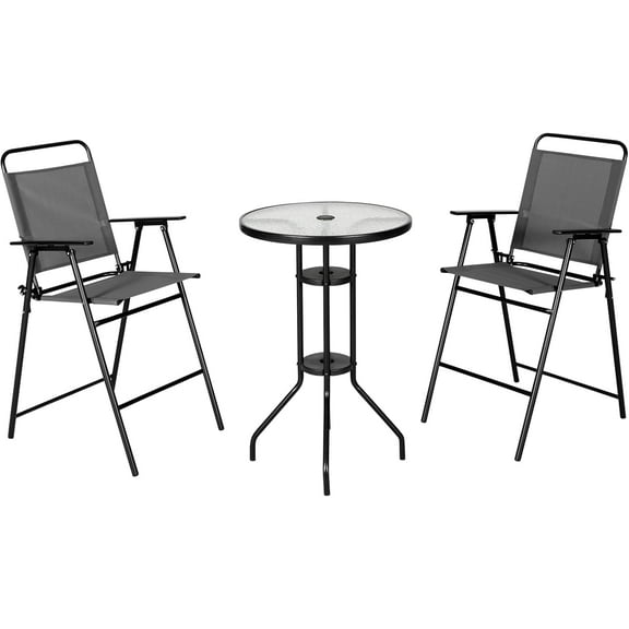 Abba Patio 3 PCS Outdoor Folding Bistro Set, Table Chairs Set, Patio Furniture, Dark Grey