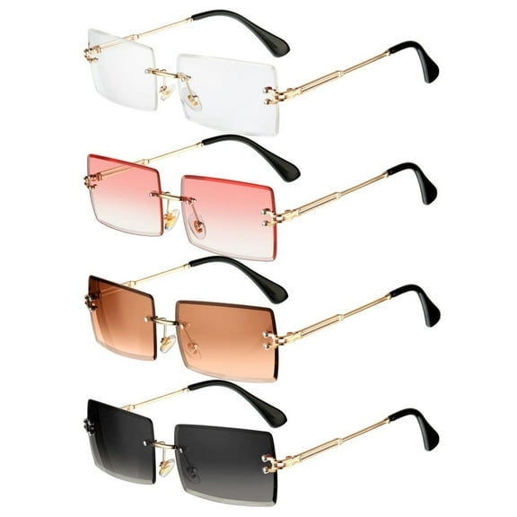 Fashion Rimless Rectangle Sunglasses for Women Men Square Glasses Ultralight