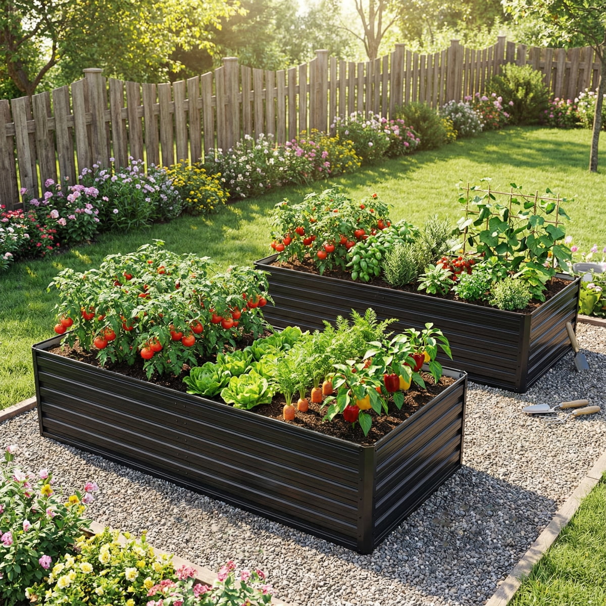 2-Pack 6x3x2 FT Galvanized Metal Raised Garden Beds, Reinforced Rustproof Colored Steel Planter Boxes for Vegetables, Flowers, Herbs and Succulents Outdoor