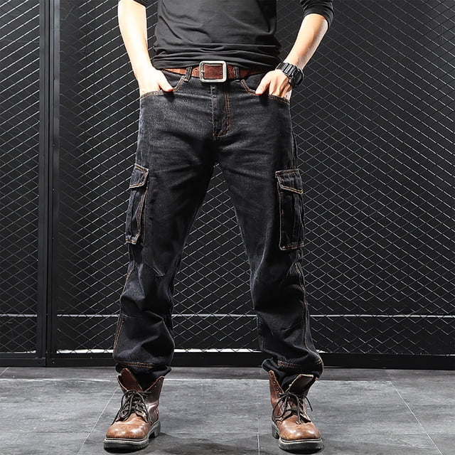 Jeans Cargo Décontractés pour Hommes, Mode Plein Air, Unis, avec Poches