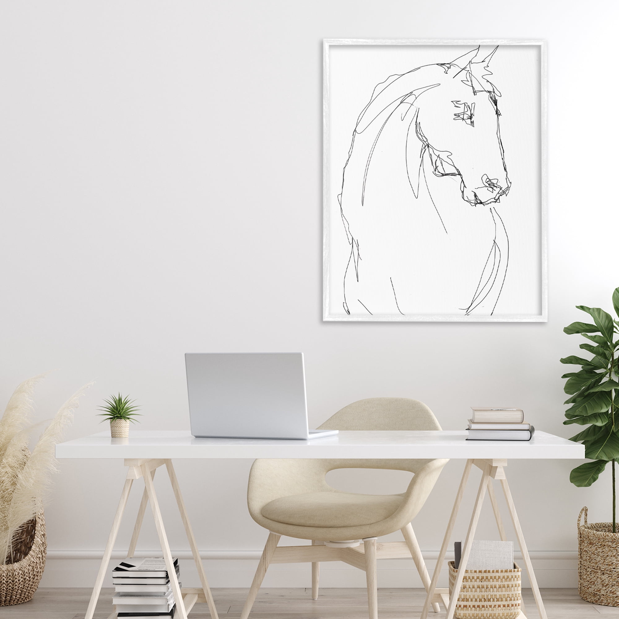 Stupell Industries Sketched Horse Contour White Framed Giclee Art, design by Lorenzo Collective
