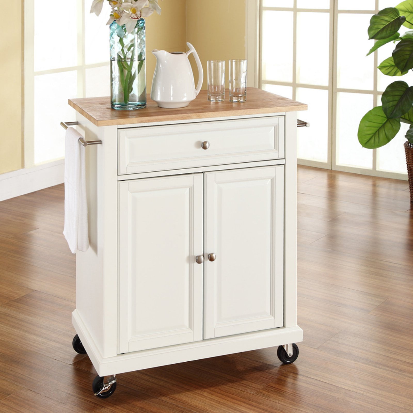 Crosley LaFayette Natural Wood Top Portable Kitchen Island in Black