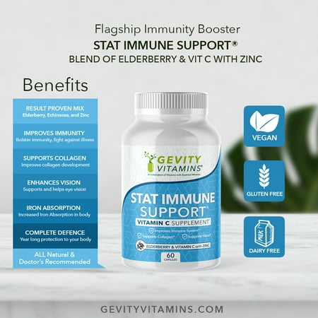 Stat Immune Support® by Gevity Vitamins - Elderberry with Zinc Echinacea Supplement, 60Ct