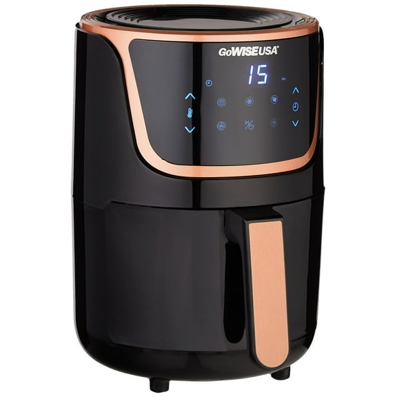 GoWISE USA Electric Mini Air Fryer with Digital Touchscreen   Recipe Book, 1.7-Qt up to 2 Qt Max, Black/Copper