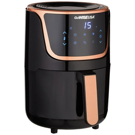 GoWISE USA Electric Mini Air Fryer with Digital Touchscreen + Recipe Book, 1.7-Qt up to 2 Qt Max, Black/Copper