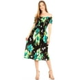 thumbnail image 5 of Sakkas Nur Women's Smock Elastic Cocktail Midi Sleeve Off Shoulder Floral Dress - B-Green - One Size, 5 of 5