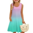 thumbnail image 5 of LTTVQM Girls Dress 5-6 Summer Gradient Sundress Loose Fit Sleeveless Tank Dresses Fashion Crew Neck Cover Up Dress with Pockets Pink 5-6, 5 of 7