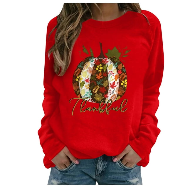 Camisas de Acción de Gracias Para Mujer Sudadera de Manga Larga Con Estampado Blusa Informal Jersey Odeerbi ODB122537
