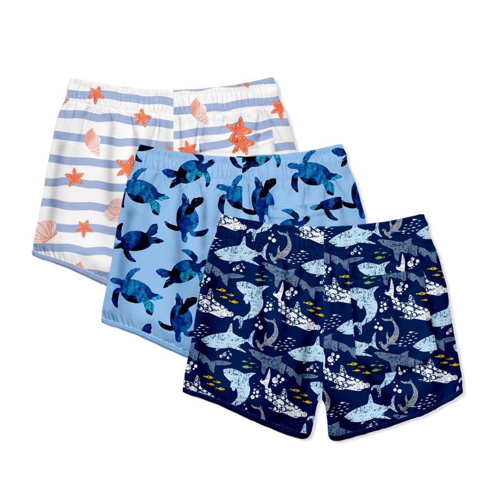 Millie Loves Lily Boys Blue Turtle & Blue Stripe Swim Shorts, Toddler Boys, Size 3T, 2-pcs UPF 50+