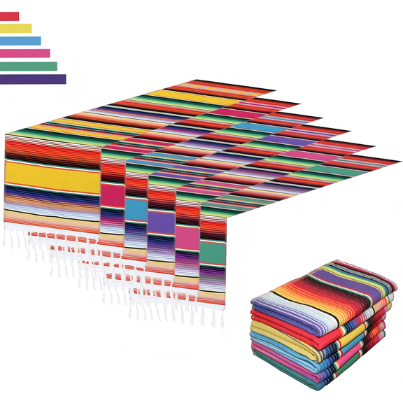 6 Pack Mexican Table Runners 14x84 Inches, Colorful Serape Table Runner for Cinco de Mayo Fiesta Party, Cotton Striped Table Decor for Wedding Birthday Home