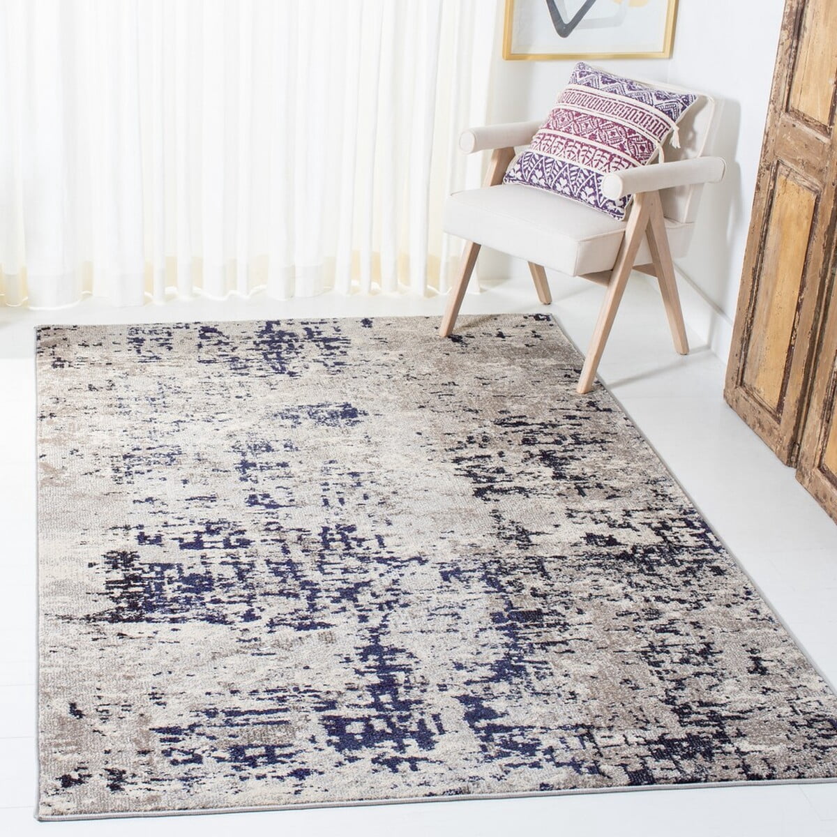 SAFAVIEH Madison Flowers Vintage Abstract Area Rug, Beige/Purple, 8' x 10'