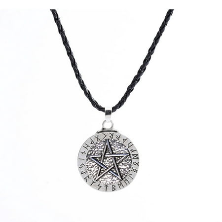 Iuhan Pendant Necklace Large Rune Nordic Viking Pentagram Jewelry Wiccan Pagan Norse