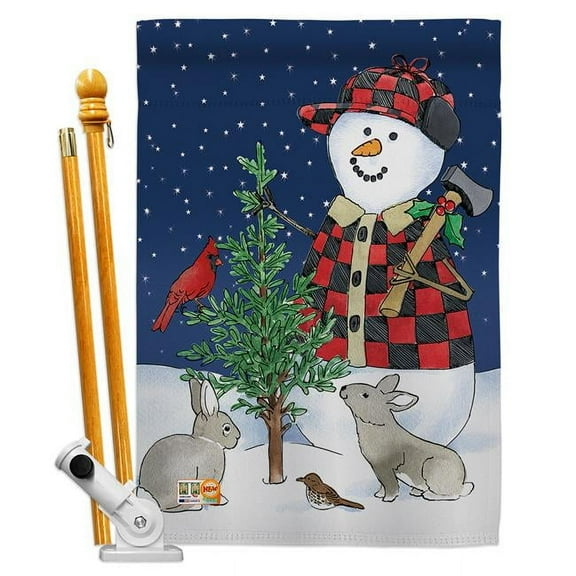 Breeze Decor BD-WT-HS-114211-IP-BO-D-US18-WA 28 x 40 in. Lumberjack Snowmen Winter Wonderland Impressions Decorative Vertical Double Sided House Flag Set with Pole Bracket Hardware