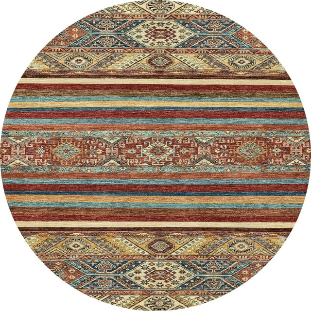 Ahgly Company Tapis Rond Abstrait Marron Rouge pour Intérieur, 8 Pieds Rond