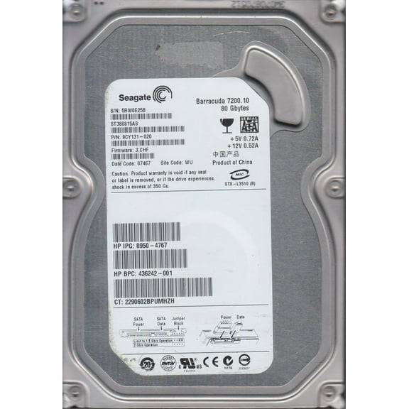 ST380815AS, 5RW, WU, PN 9CY131-020, FW 3.CHF, Seagate 80GB SATA 3.5 Hard Drive