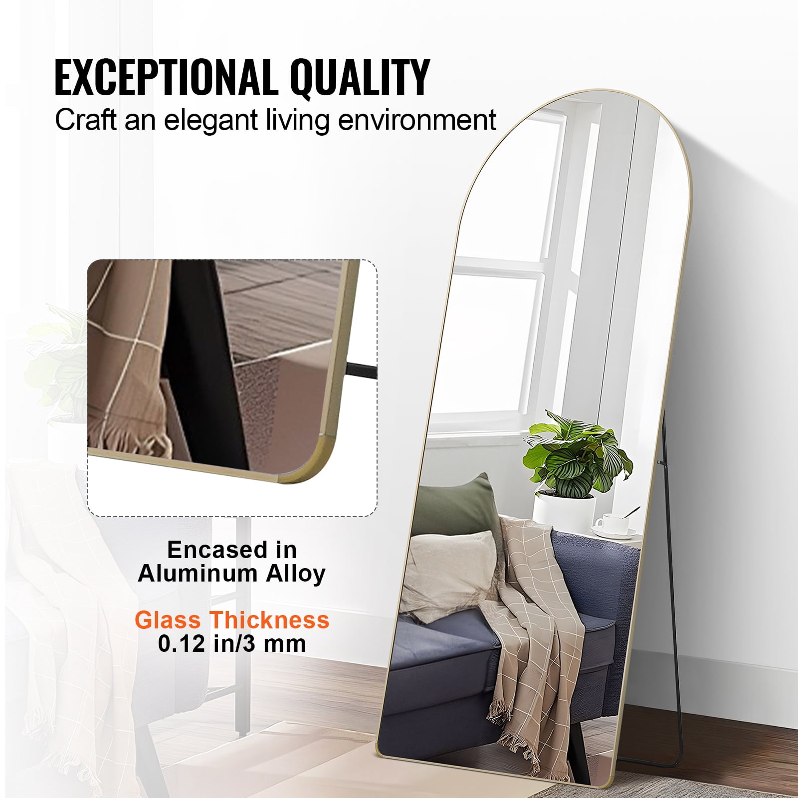 KFFKFF Arched Full Length Mirror 71'' x 30'' Full Body Mirror Standing Hanging