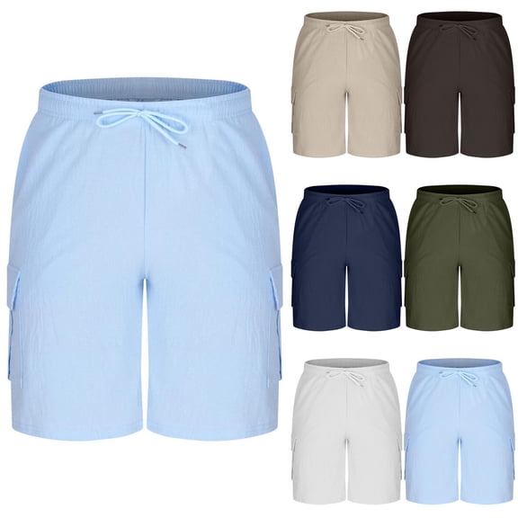 Yievot Men's Summer Beach Shorts 7 Inch Inseam Casual Drawstring Elastic Waist Linen Shorts with Pockets