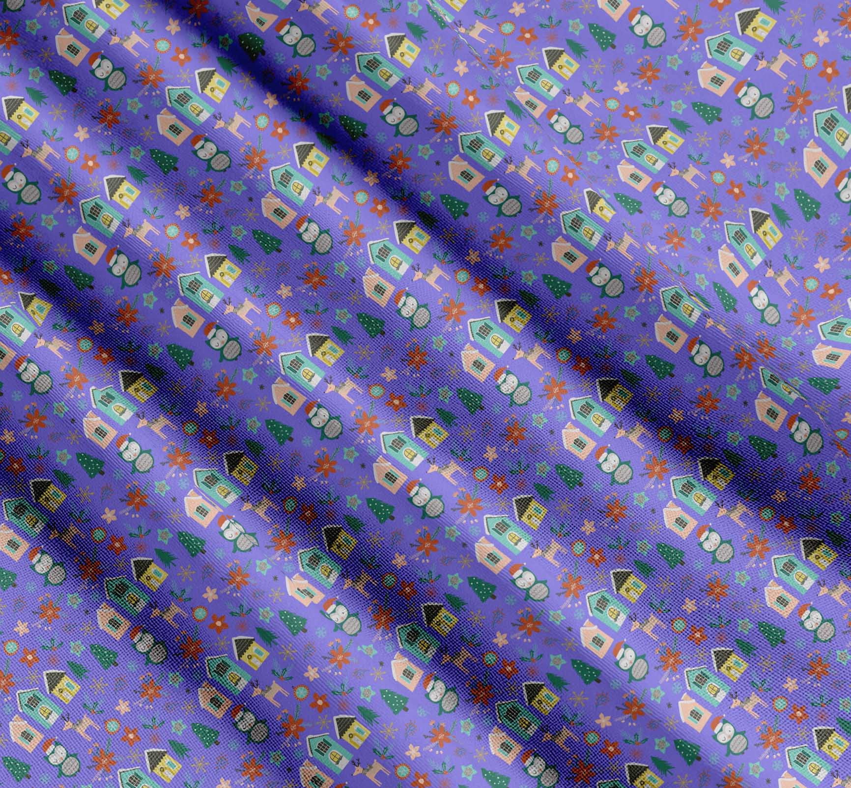 Soimoi Purple Cotton Voile Fabric Owl & Tree Christmas Print Fabric by the Yard 56 Inch Wide