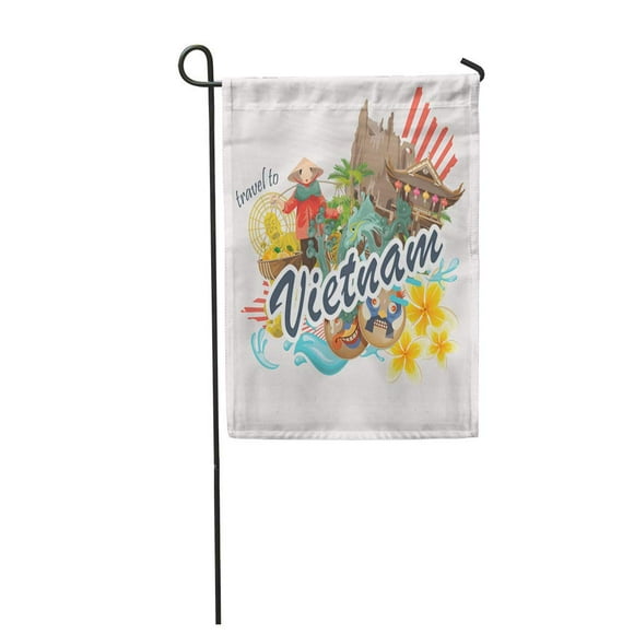 POGLIP Travel to Vietnam of Traditional Vietnamese Cultural Symbols Landmarks Garden Flag Decorative Flag House Banner 28x40 inch