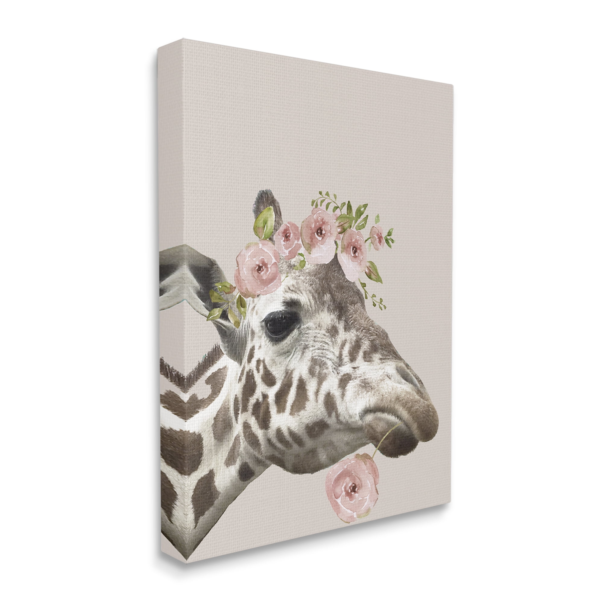 Stupell Industries Giraffe with Rose Crown Animals & Insects Painting Gallery Wrapped Canvas Art Print Wall Art, 36 x 48