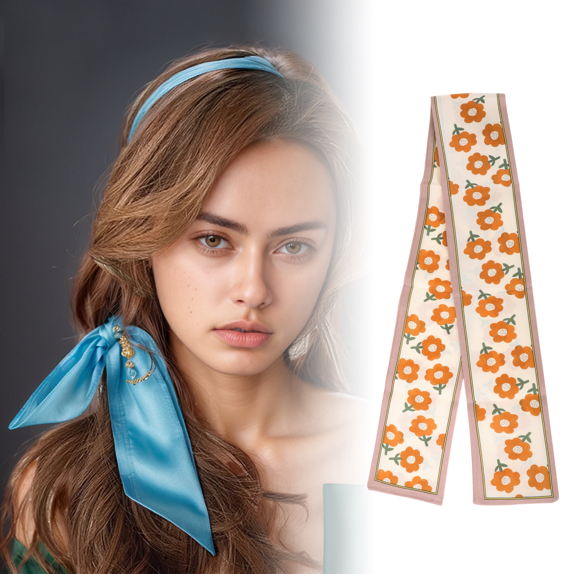 Unique Bargains Floral Satin Headband 1 Pc Coffee Color Orange