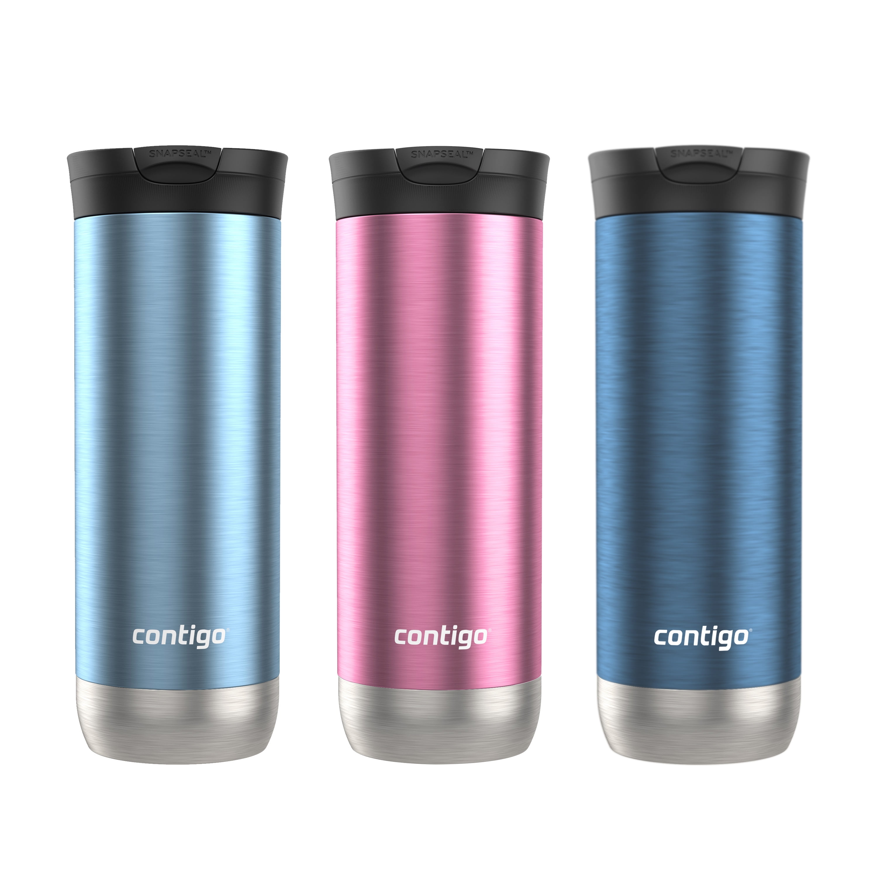 Contigo Huron 2.0 SnapSeal Insulated Travel Tumblers, Glacier/Azalea/Blueberry, 20 oz (591 ml), 3 Pack, BPA-Free