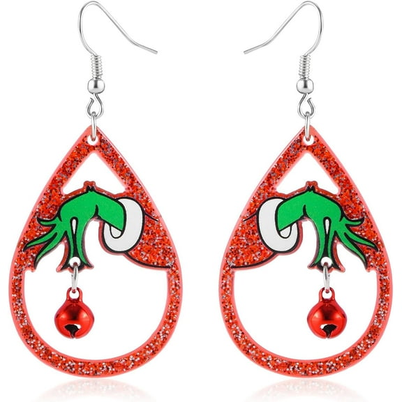 Sdmnsg-T Christmas Earrings for Women Red Green Christmas Jingle Bell Earrings Glitter Teardrop Dangle Earrings Holiday New Year Christmas Jewelry Gift