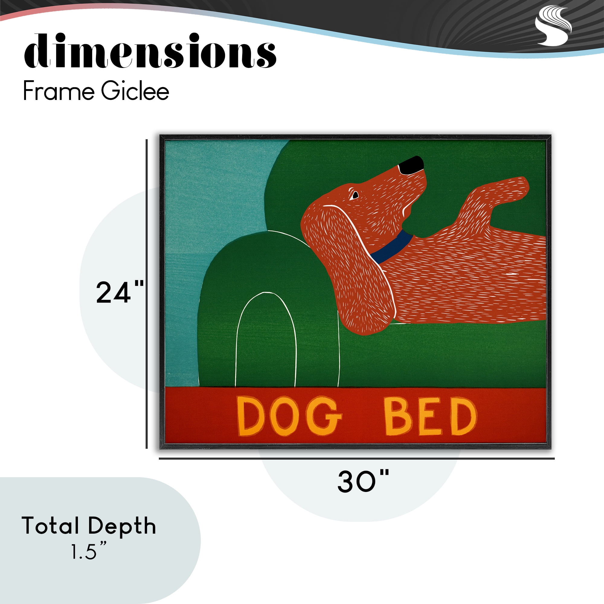 Dog Bed Couch Black Framed Giclee Art, design by Stephen Huneck