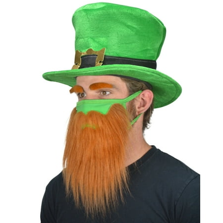 Encased St Patricks Day Beard Face Mask and Green Hat Leprechaun Costume for Adults