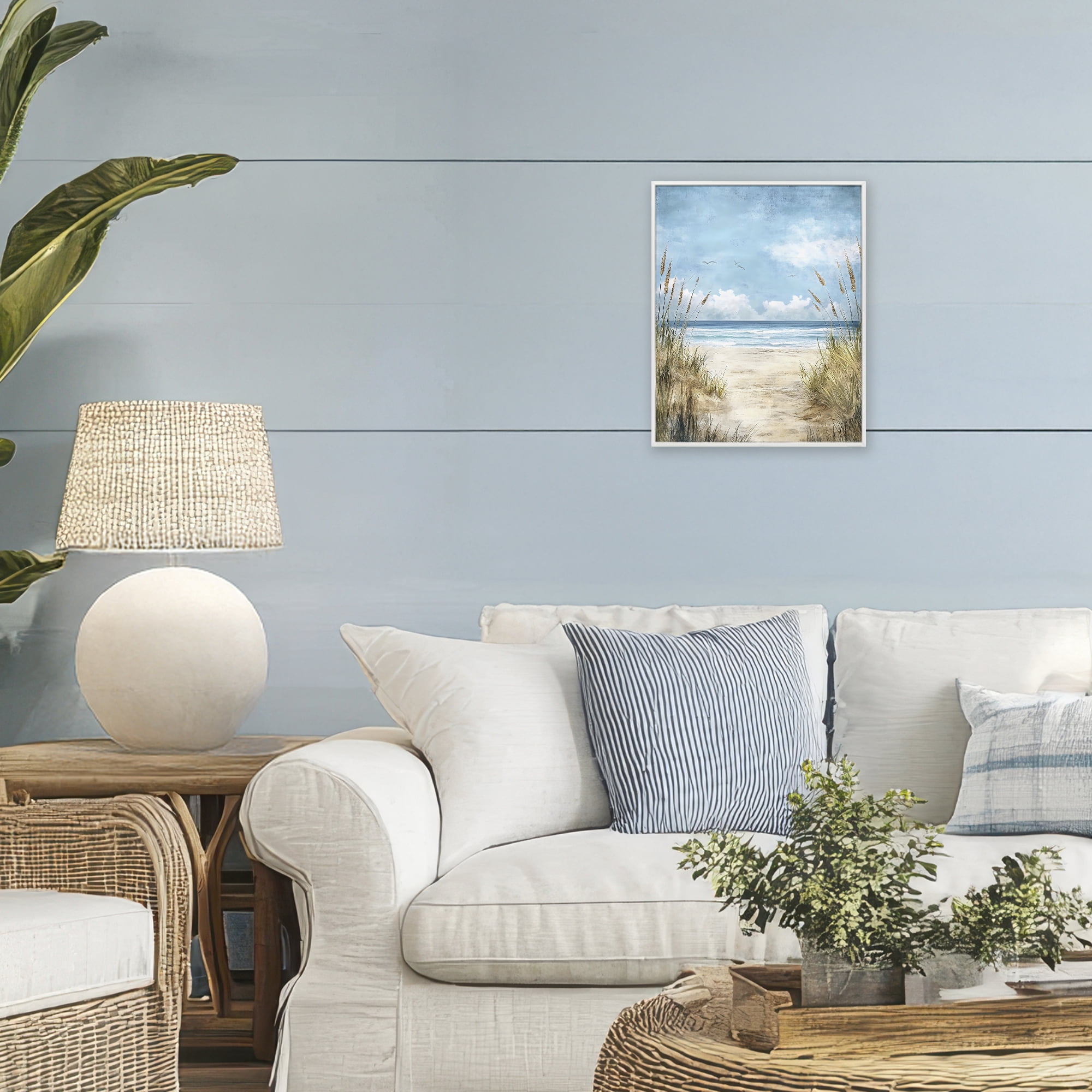 Stupell Industries Free Seagulls over Beach Dunes White Framed Giclee Art, design by Creative Studio