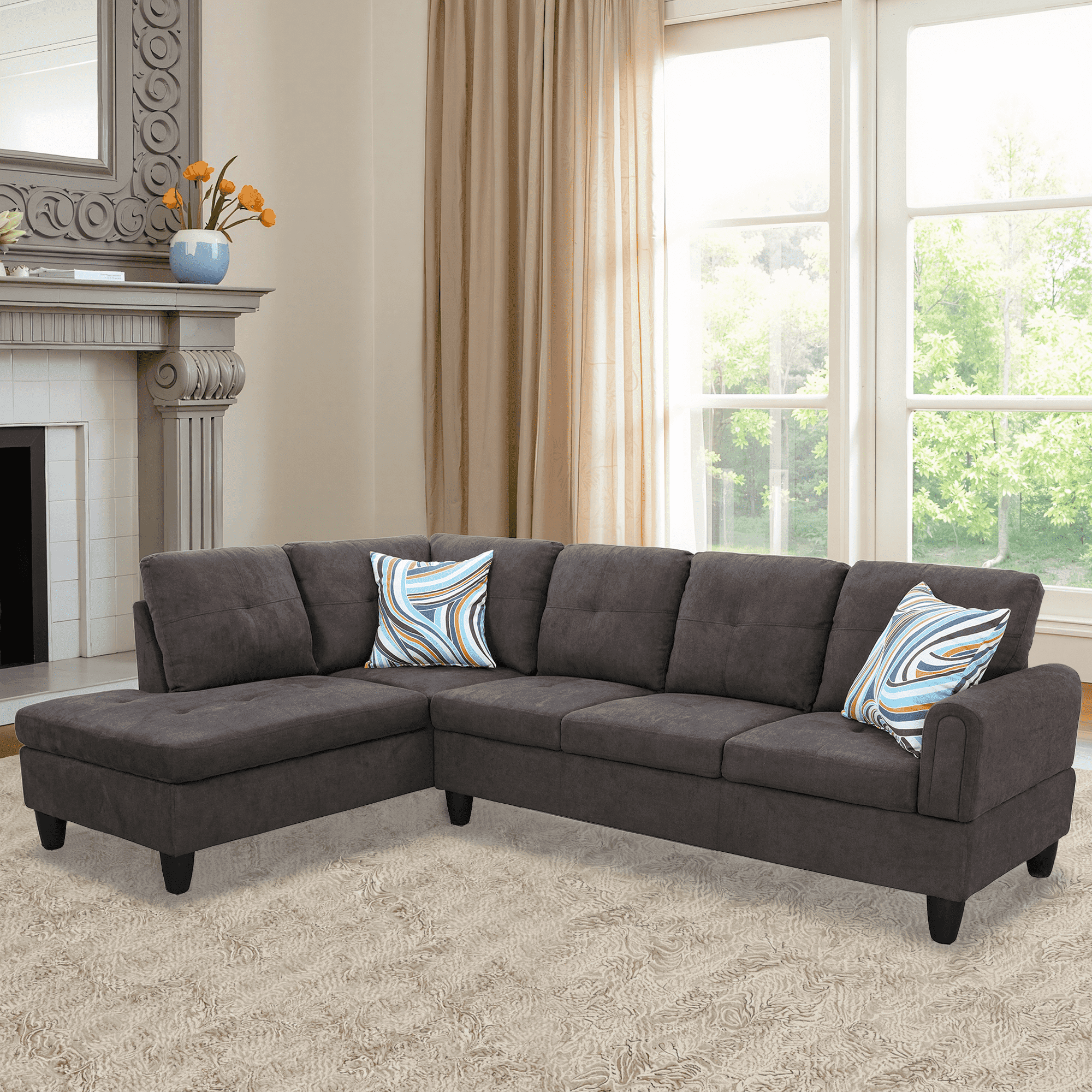 MAYEERTY 97" Dark Brown Modern Fluffy 3-Piece Couch Rich Plush Tone Warm Living Room