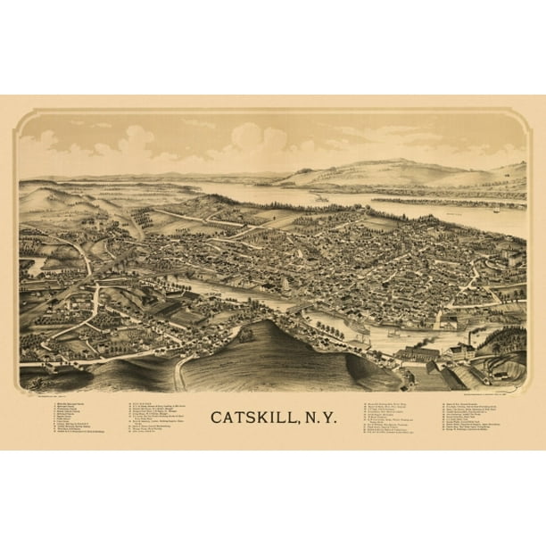 Historic Map of Catskill New York 1889 Greene County Poster Print