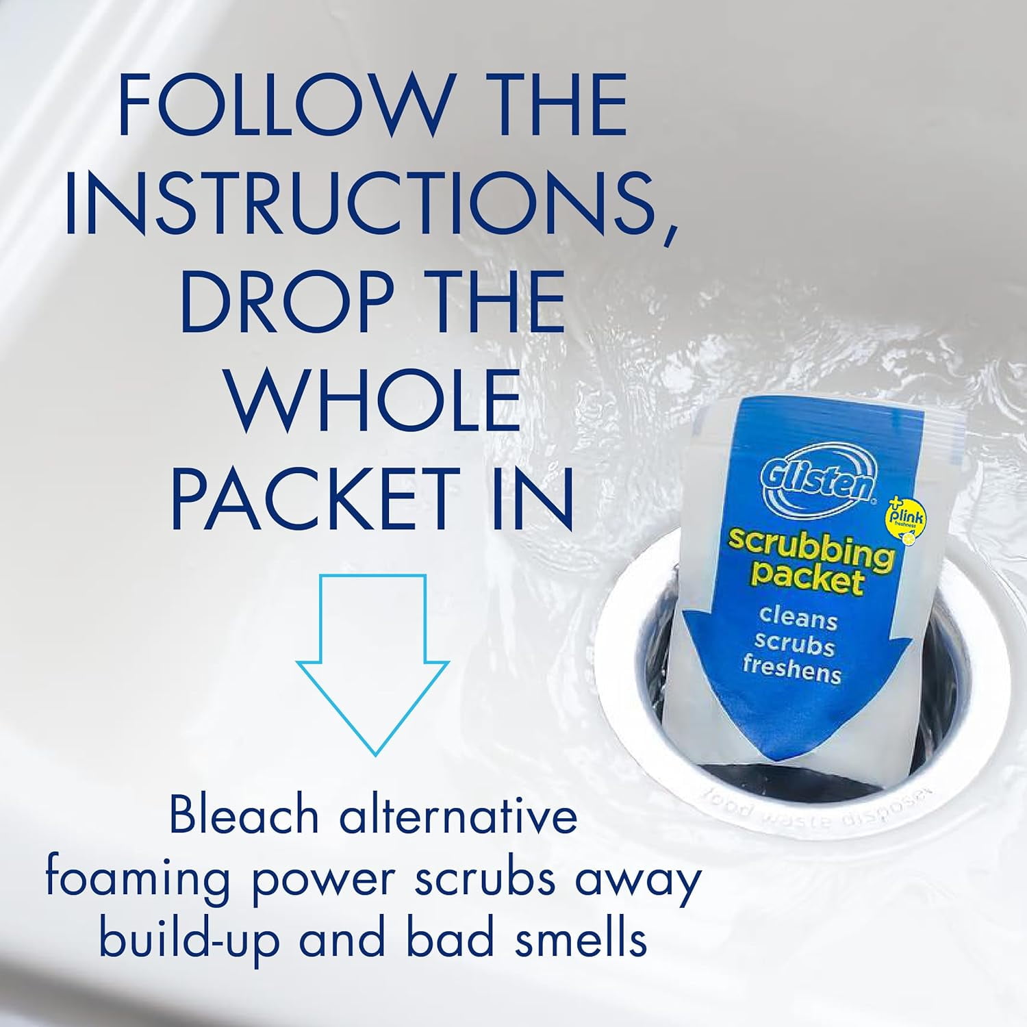 Glisten Garbage Disposer Cleaner and Freshener with Foaming Action, Sink Disposal Odor Eliminator Helps Remove Build-Up in Drain Pipes, Lemon Scent, 4/Pack, Pack of 6